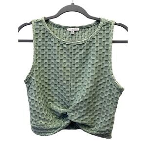 Womens Waffle Material Crop Top - Sage Green